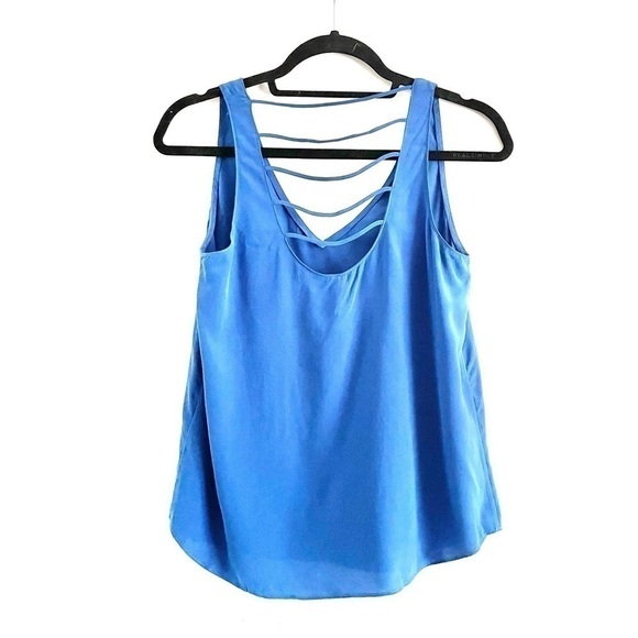Rory Beca Silk Tank Top S Strappy Back Sleeveless V-Neck Blue Luxury Party - Picture 3 of 7